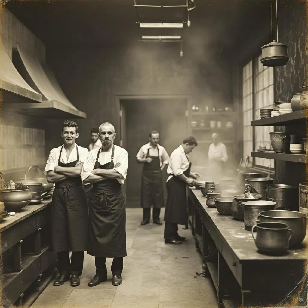 Fundadores del restaurante en la cocina original