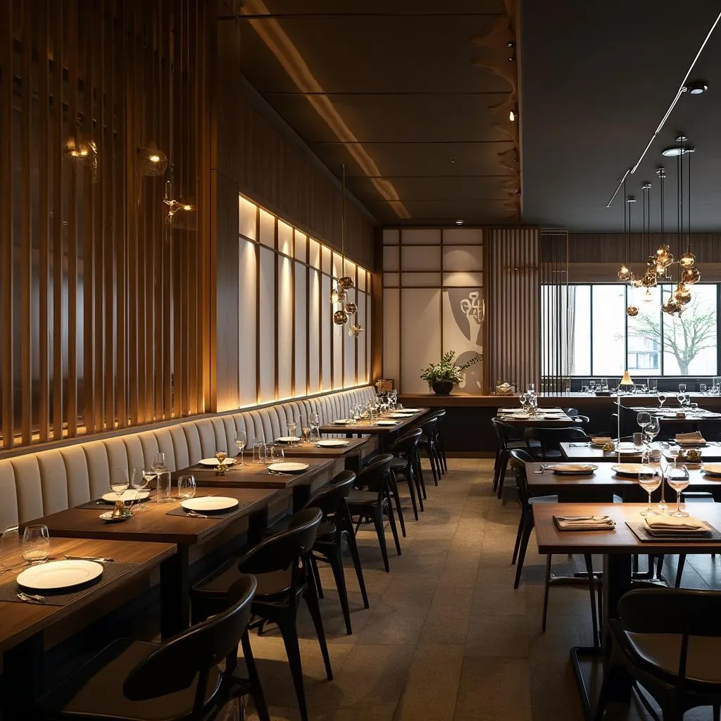Interior del restaurante con diseño japonés