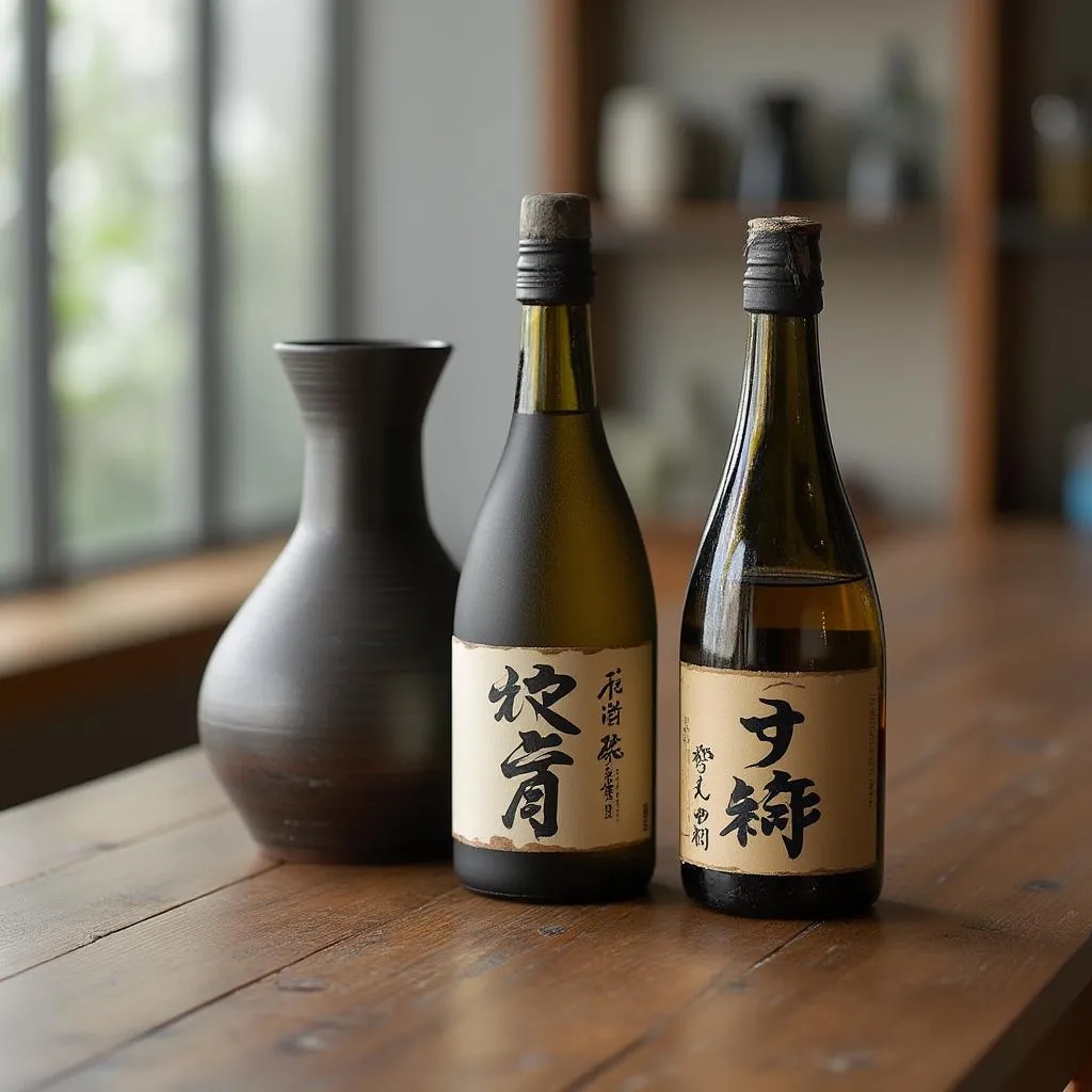Selección de sake premium en vasos tradicionales